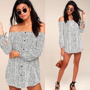 Lulus Long Sleeve Black White Striped Dress